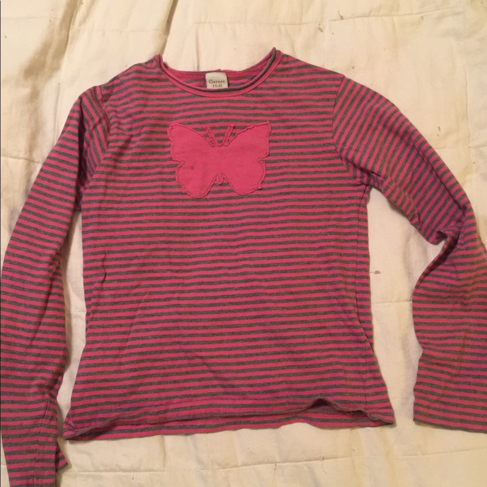 Garnet Hill Butterfly Striped Long Sleeve T Sz L
